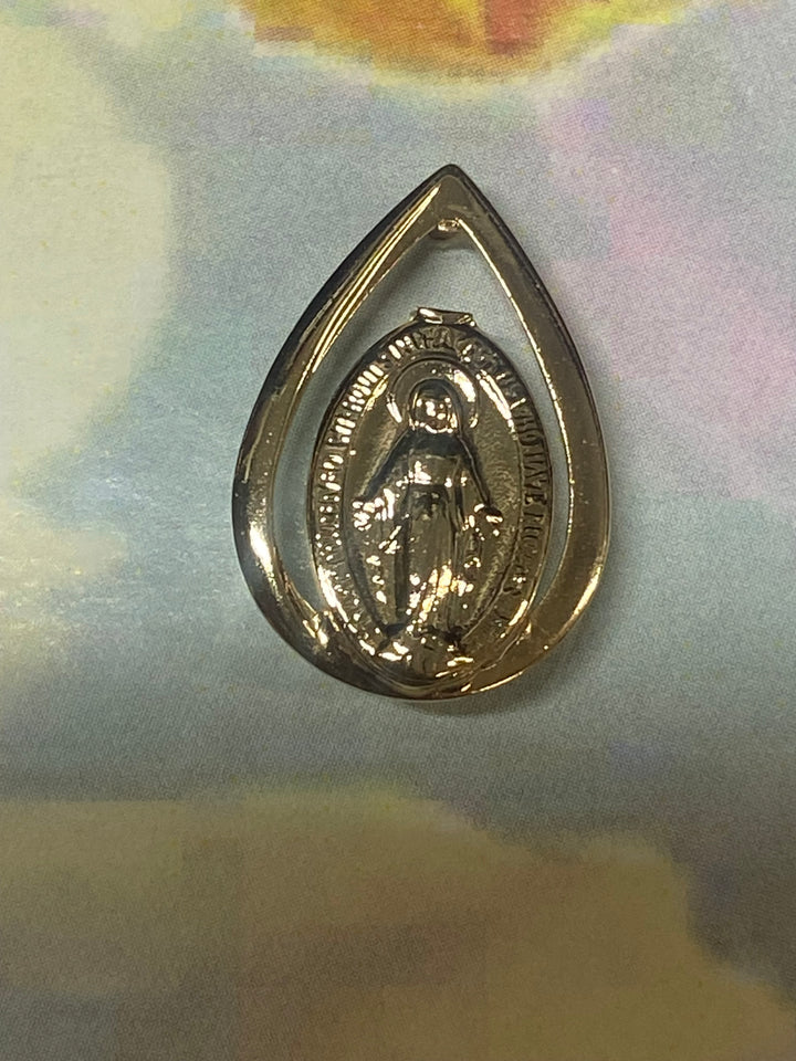 .75" Gold Miraculous Medal Memorial Tear Lapel Pin