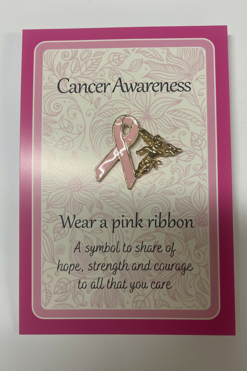 1" Pink Breast Cancer Ribbon with Angel Lapel Pin