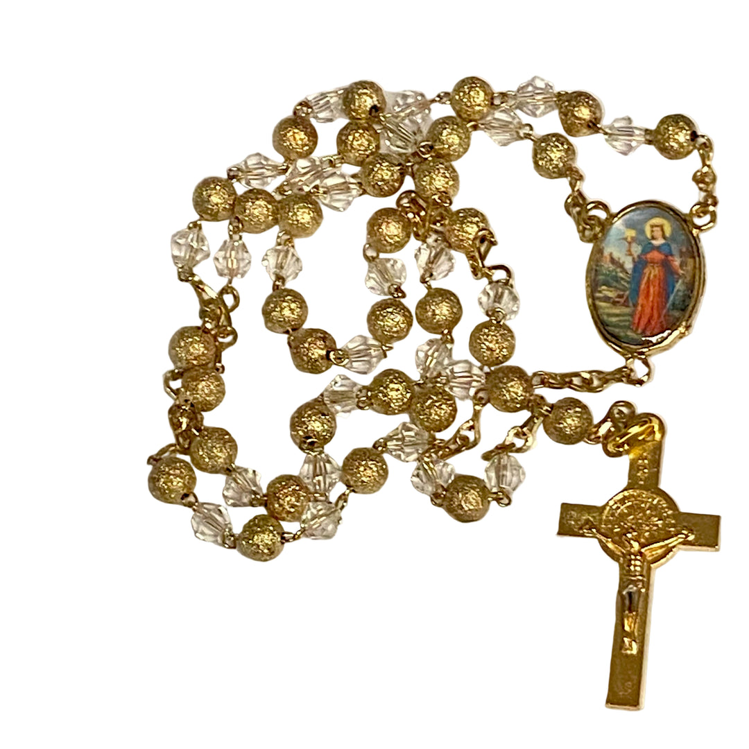 6mm Gold and Crystal Junipero Serra and Santa Barbara Rosary