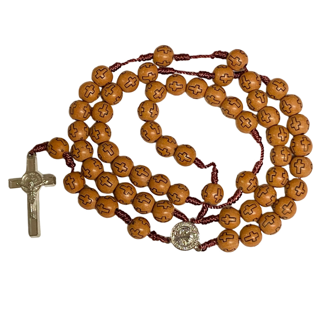 10mm Wood Cross Etched St. Benedict Rosary