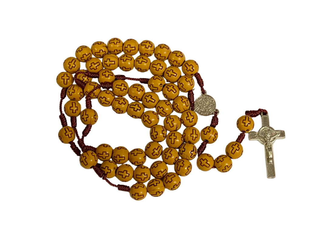 10mm Wood Cross Etched St. Benedict Rosary