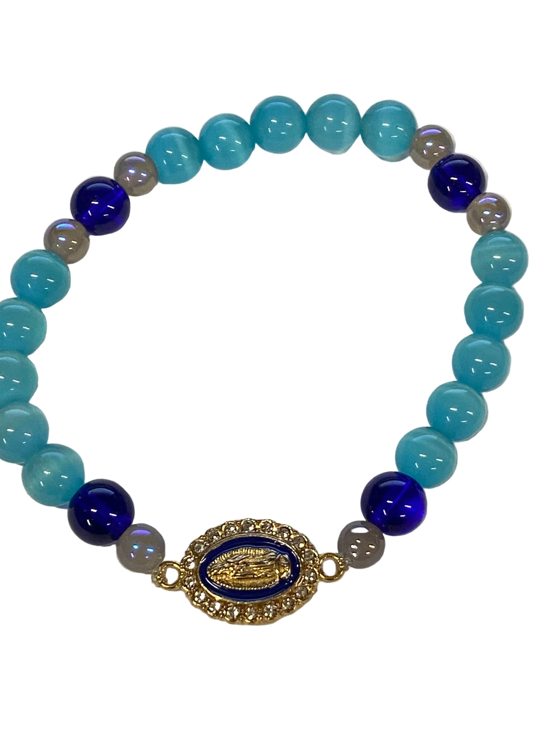 8mm Turquoise Cat Eye with Lapiz and Moonstone Beaded Bracelet