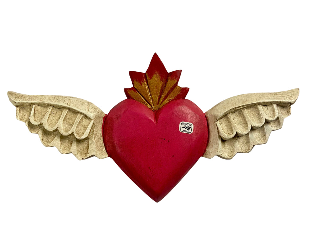 Small Wooden Heart with Wings Plaque