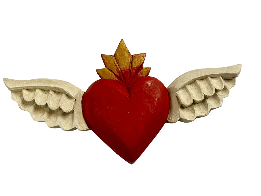 Small Wooden Heart with Wings Plaque