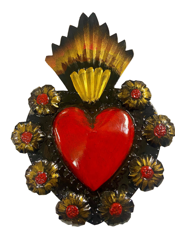 10" Tin Flame Heart Plaque - Assorted