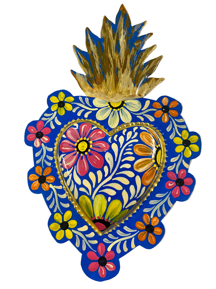 10" Tin Flame Heart Plaque - Assorted