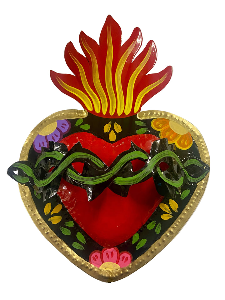 11.5" Hand Painted Tin Heart with Crown Plaque