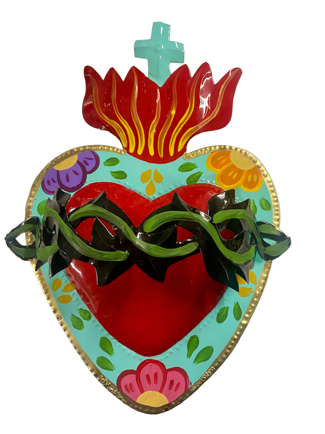 11.5" Hand Painted Tin Heart with Crown Plaque