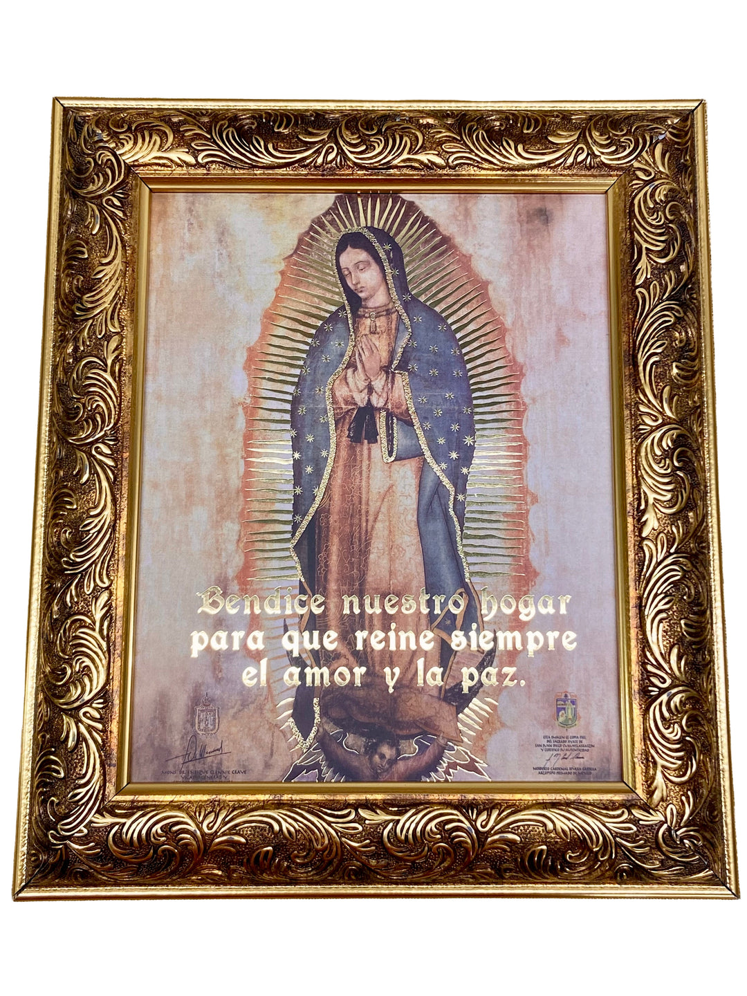 13" Gold Framed Our Lady of Guadalupe Frame in Spanish