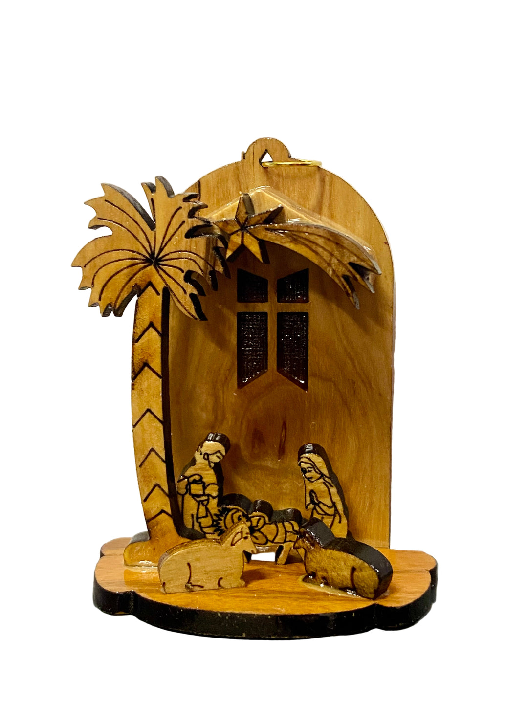 3" Cathedral Nativity Ornament - Olive Wood