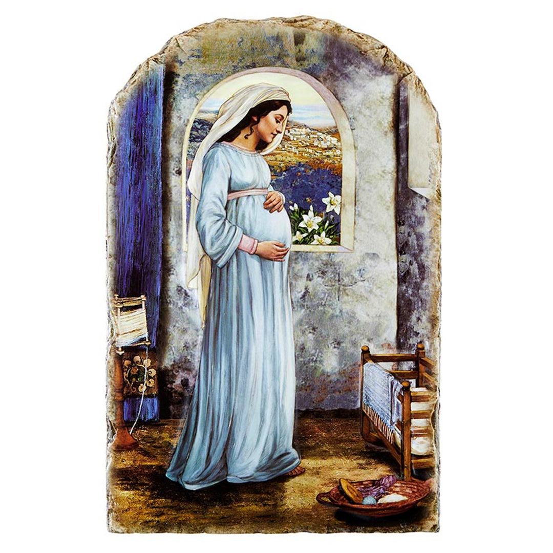 Mary Mother of God Arched Tile Plaque with Wire Stand