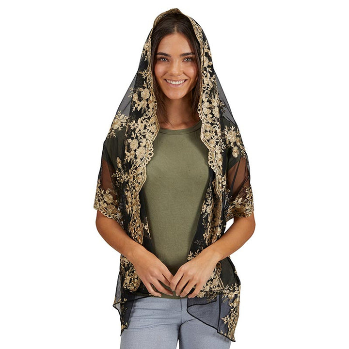 Black & Gold Lace Long Chapel Veil