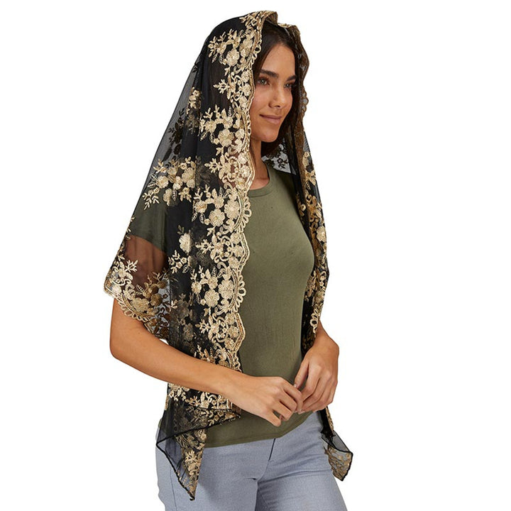 Black & Gold Lace Long Chapel Veil