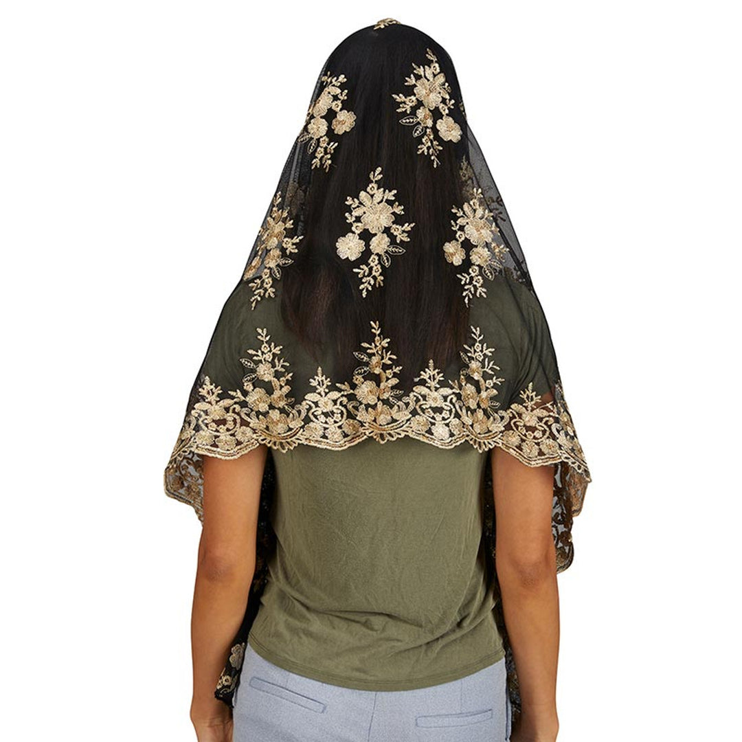 Black & Gold Lace Long Chapel Veil