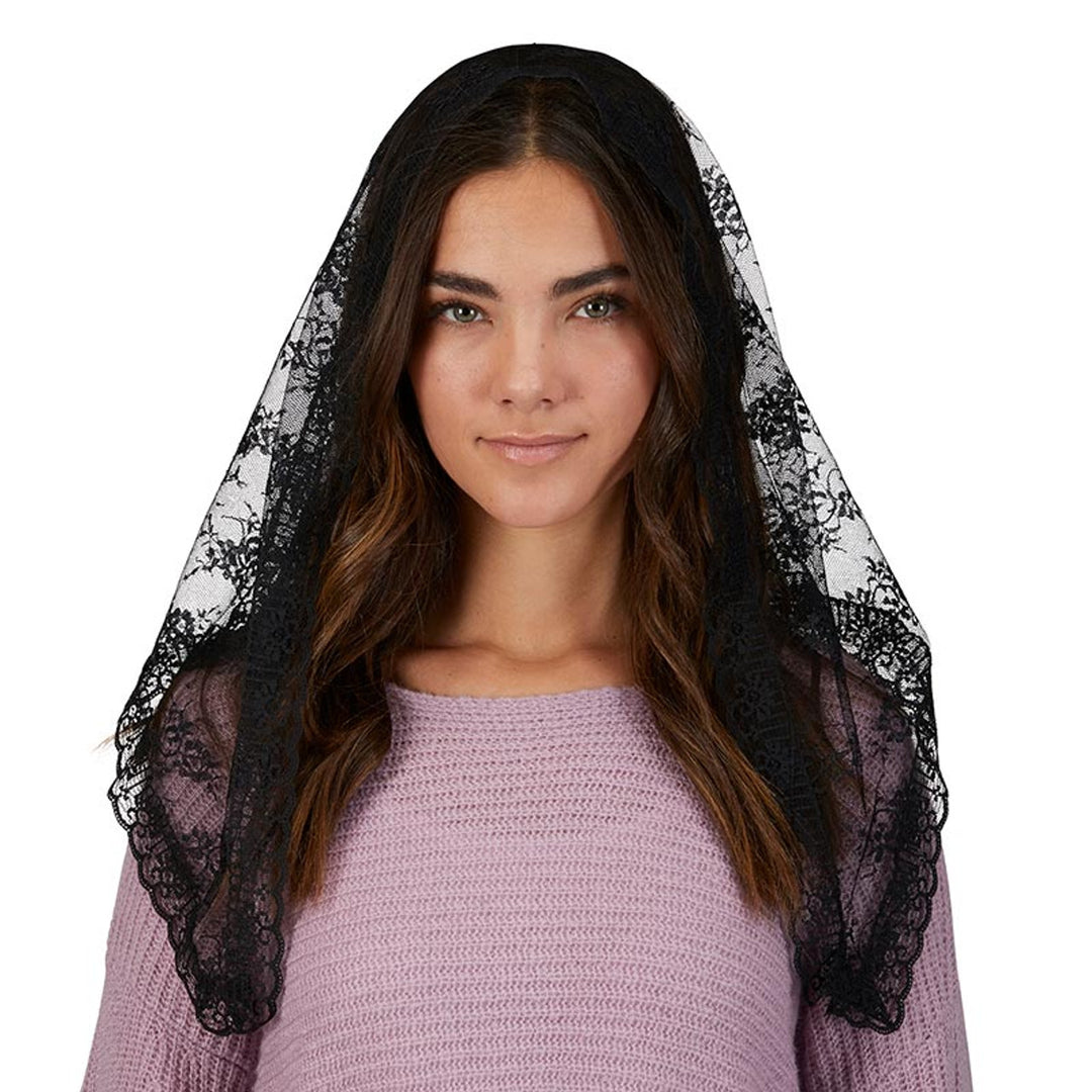Black Lace Chapel Veil with Tassels