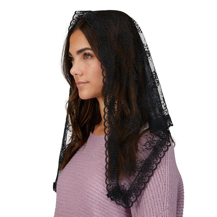 Black Lace Chapel Veil with Tassels