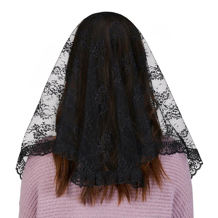 Black Lace Chapel Veil with Tassels