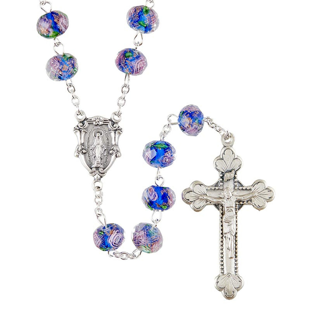 Sapphire Murano Collection Hand Painted Rosary