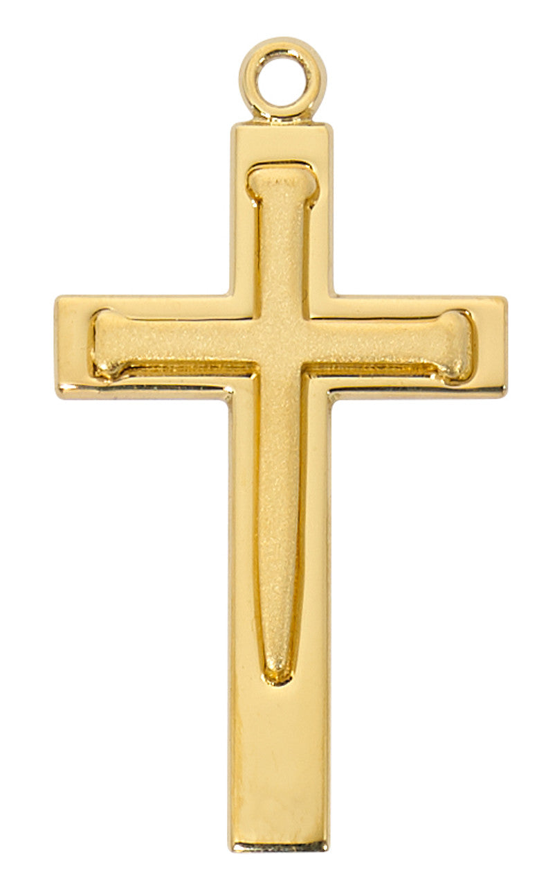 Gold/Sterling Silver Stacked Nail Cross with 24" Chain