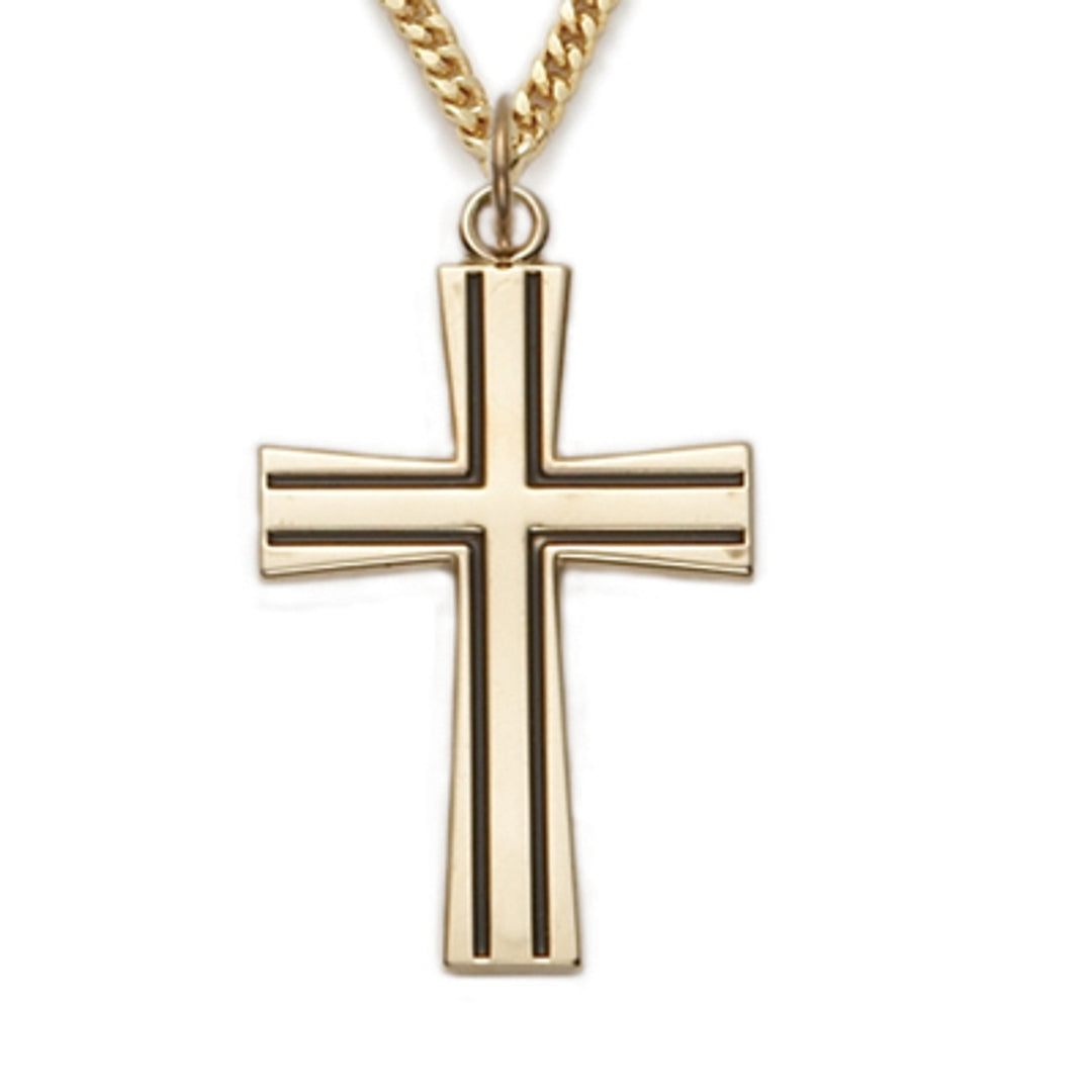 Gold Cross with Black Lines on 24" Chain