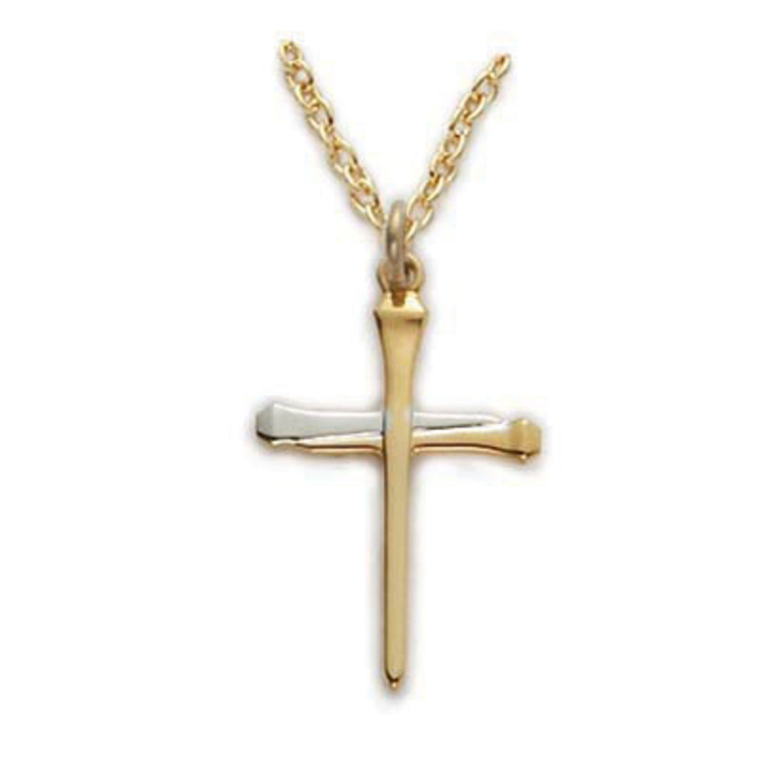 Two Tone Nail Cross with 18" Chain