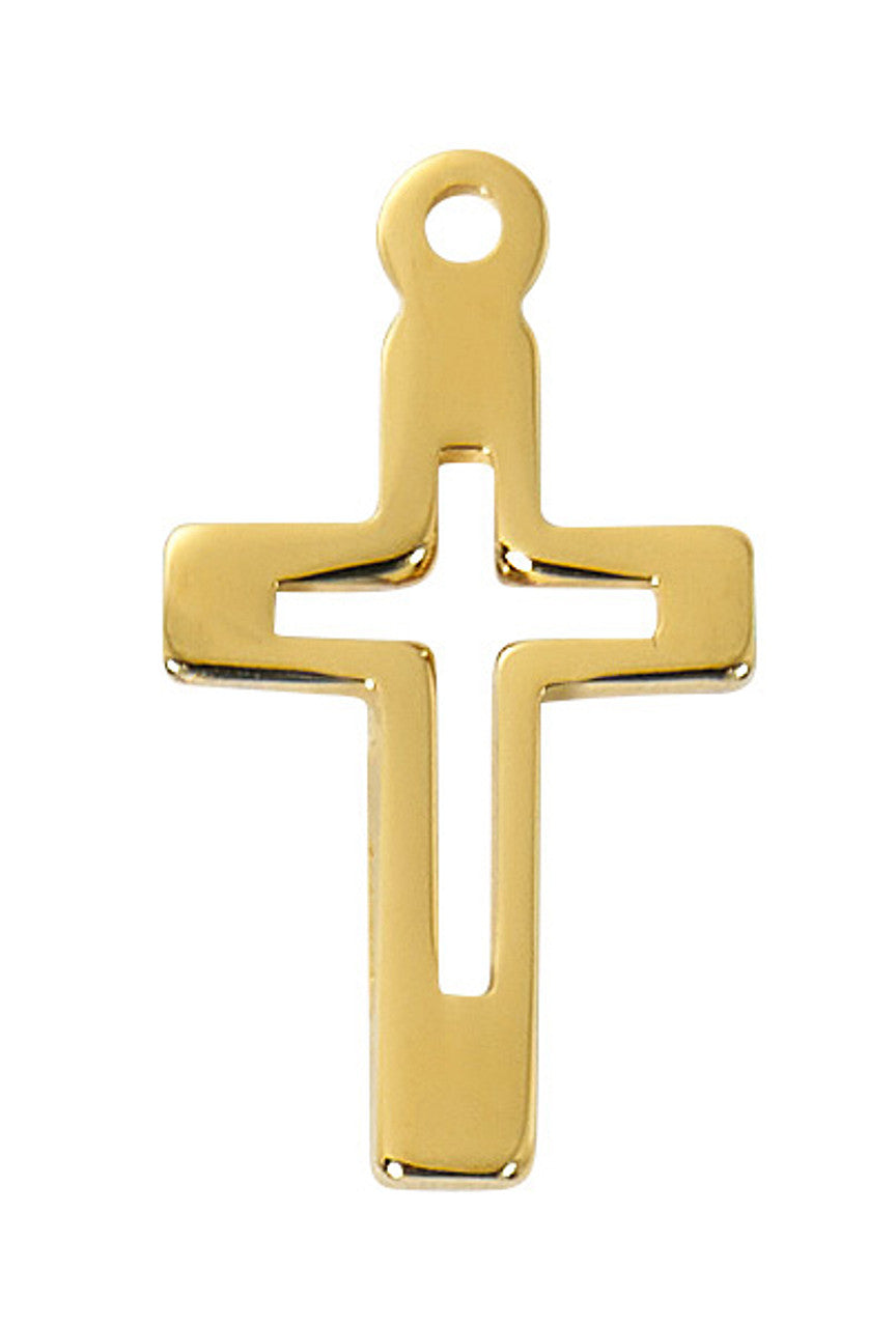 Gold/Sterling Silver Cut Out Cross with Adjustable Plated Chain