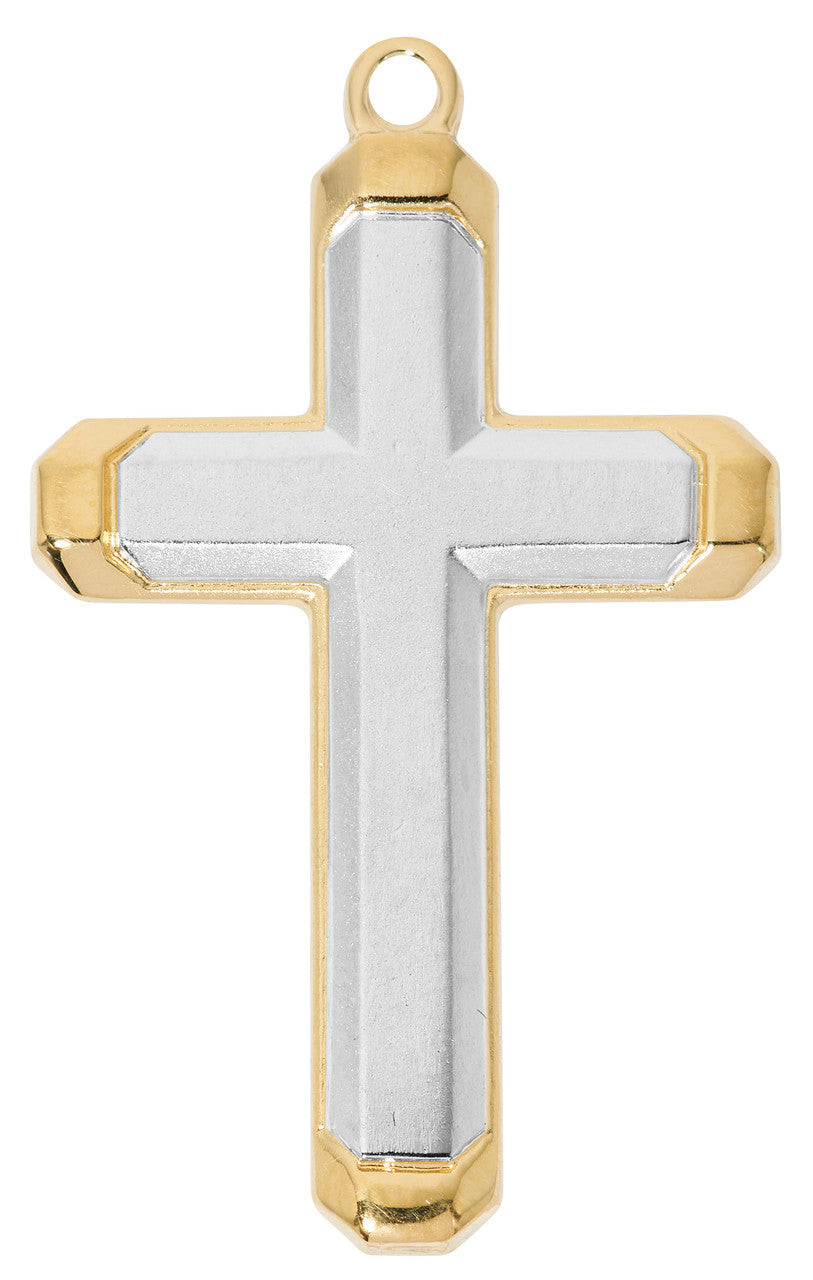 Gold/Sterling Silver Cross with 24" Plated Stainless Steel Chain