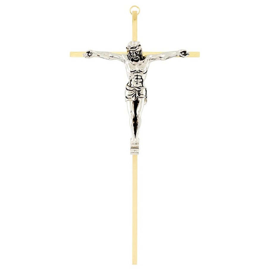 10" Gold-Plated Brass Pewter Wall Crucifix