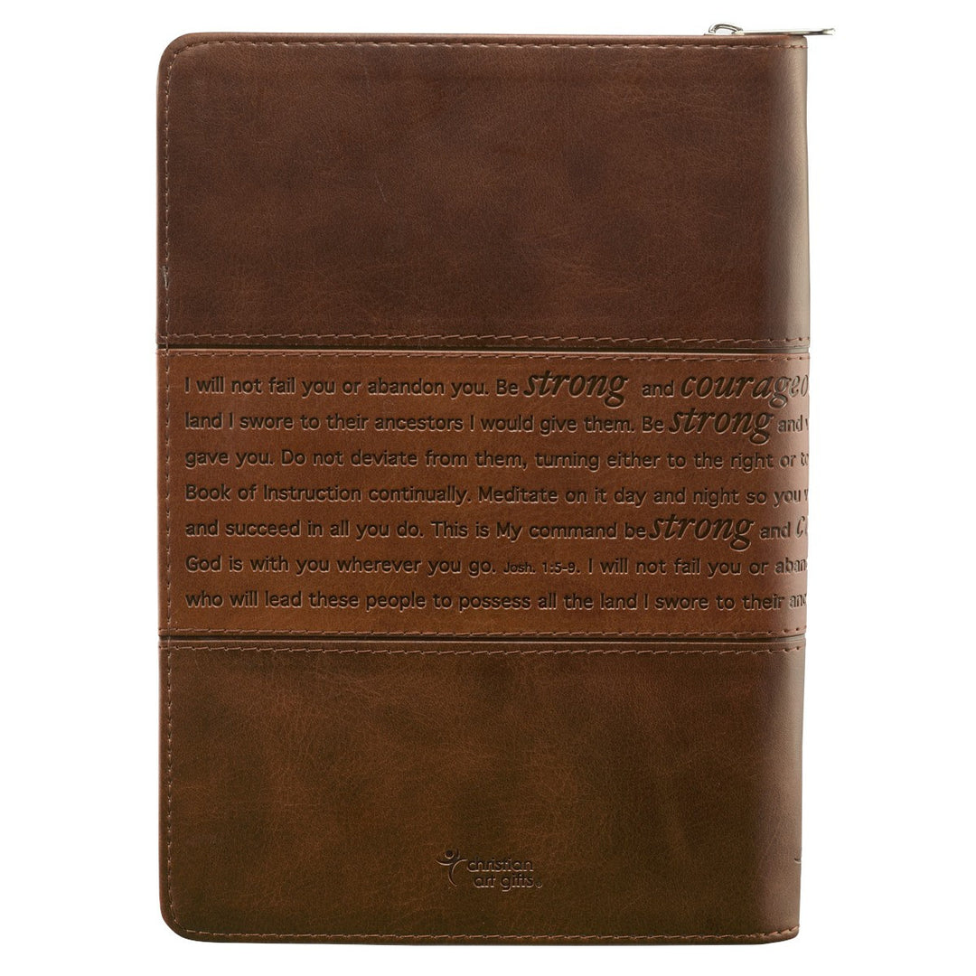 Strong and Courageous Zippered Classic LuxLeather Journal - Joshua 1:5-7