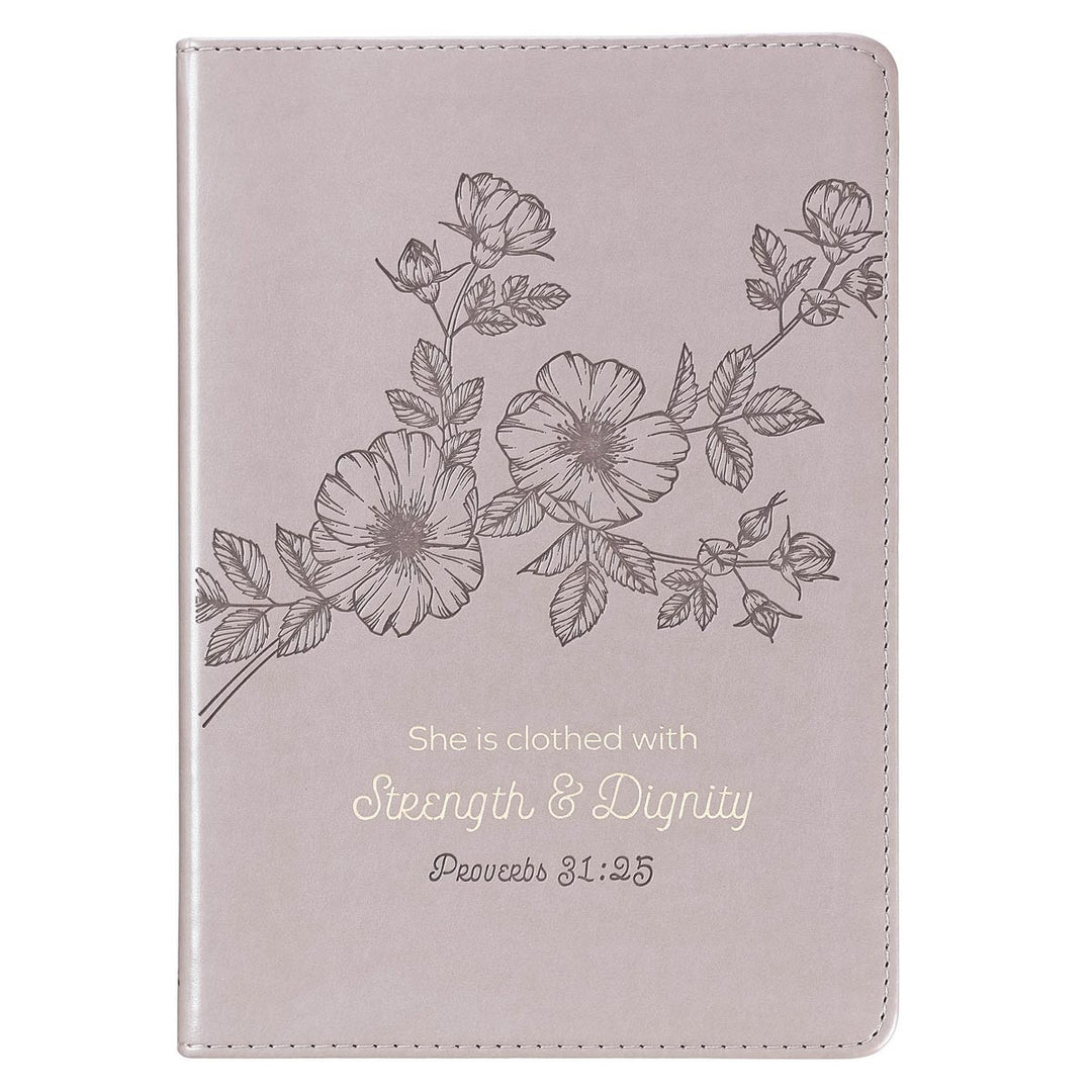 Strength and Dignity Taupe Faux Leather Journal – Proverbs 31:25