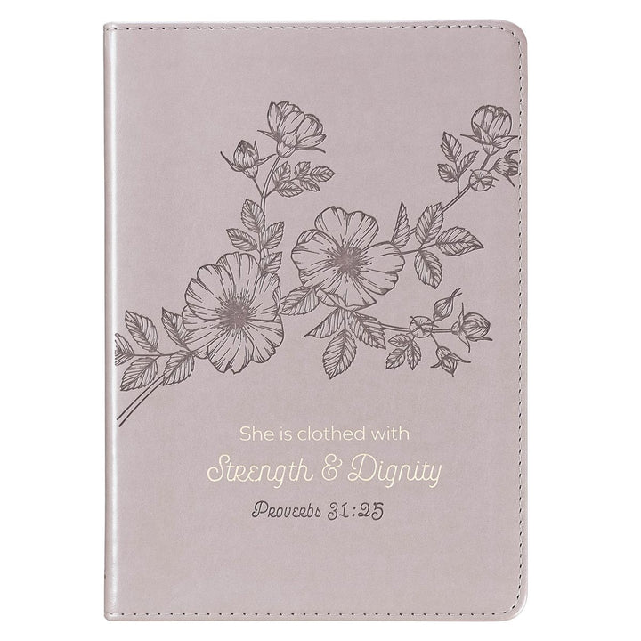 Strength and Dignity Taupe Faux Leather Journal – Proverbs 31:25