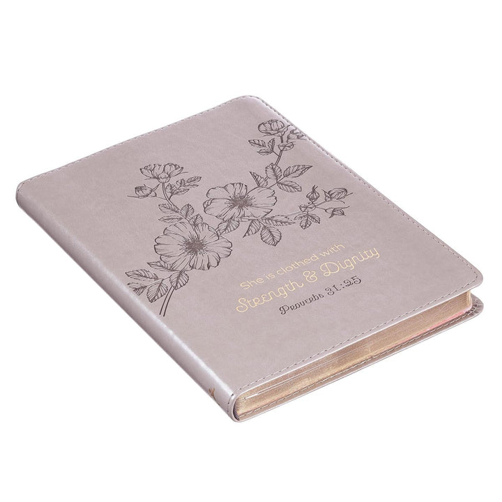 Strength and Dignity Taupe Faux Leather Journal – Proverbs 31:25