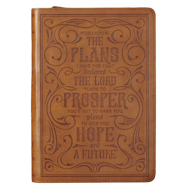 I Know the Plans Saddle Tan Faux Leather Classic Journal with Zippered Closure - Jeremiah 29:11