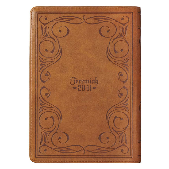 I Know the Plans Saddle Tan Faux Leather Classic Journal with Zippered Closure - Jeremiah 29:11