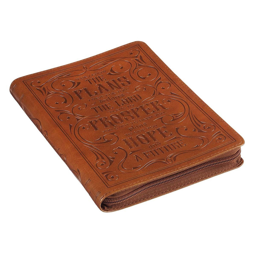 I Know the Plans Saddle Tan Faux Leather Classic Journal with Zippered Closure - Jeremiah 29:11