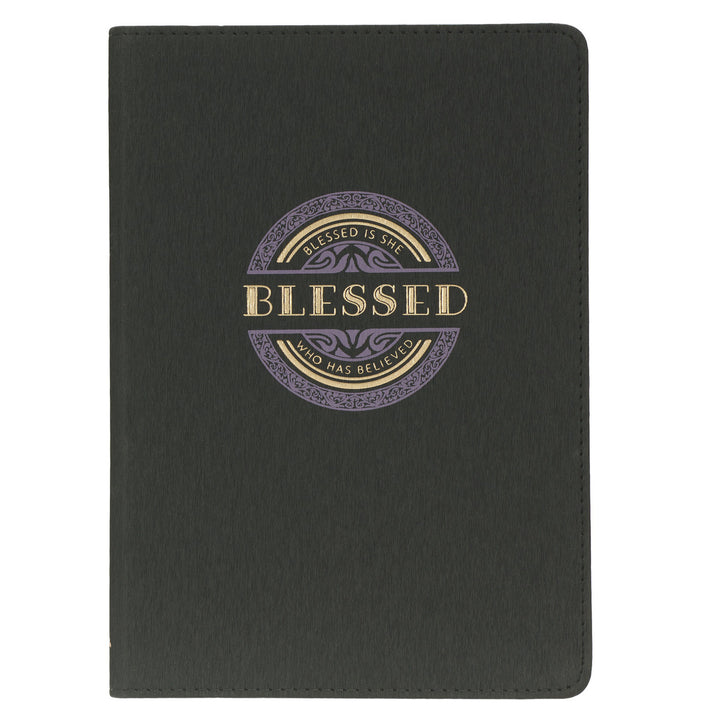 Blessed Charcoal Gray Faux Leather Classic Journal - Luke 1:45