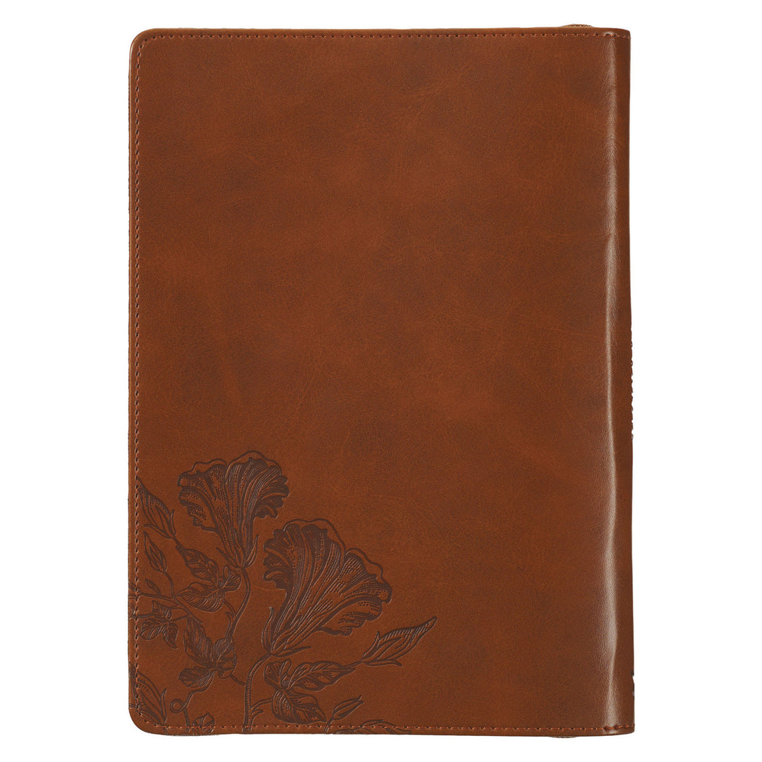 Amazing Grace Natural Canvas and Honey-brown Faux Leather Journal with Zipper Closure - 2 Corinthians 12:9