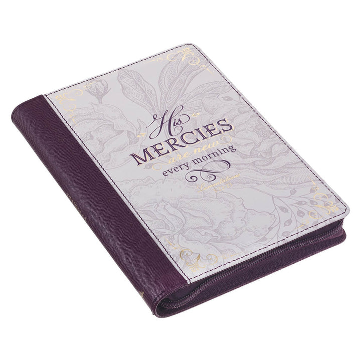 His Mercies are New Amethyst Purple Faux Leather Journal with Zipper Closure - Lamentations 3:22-23