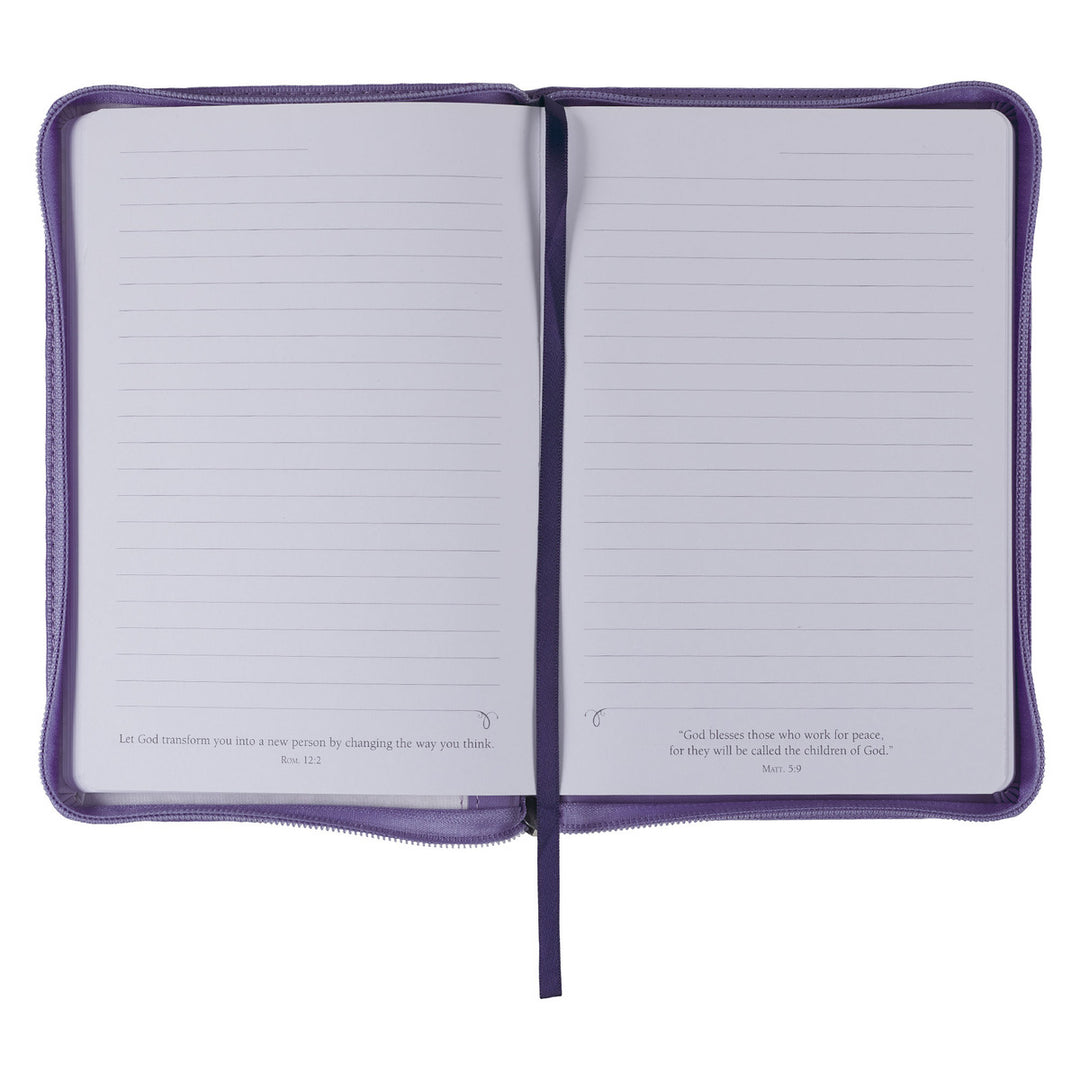 Be Still Purple Pasture Faux Leather Journal with Zippered Closure - Psalm 46:10