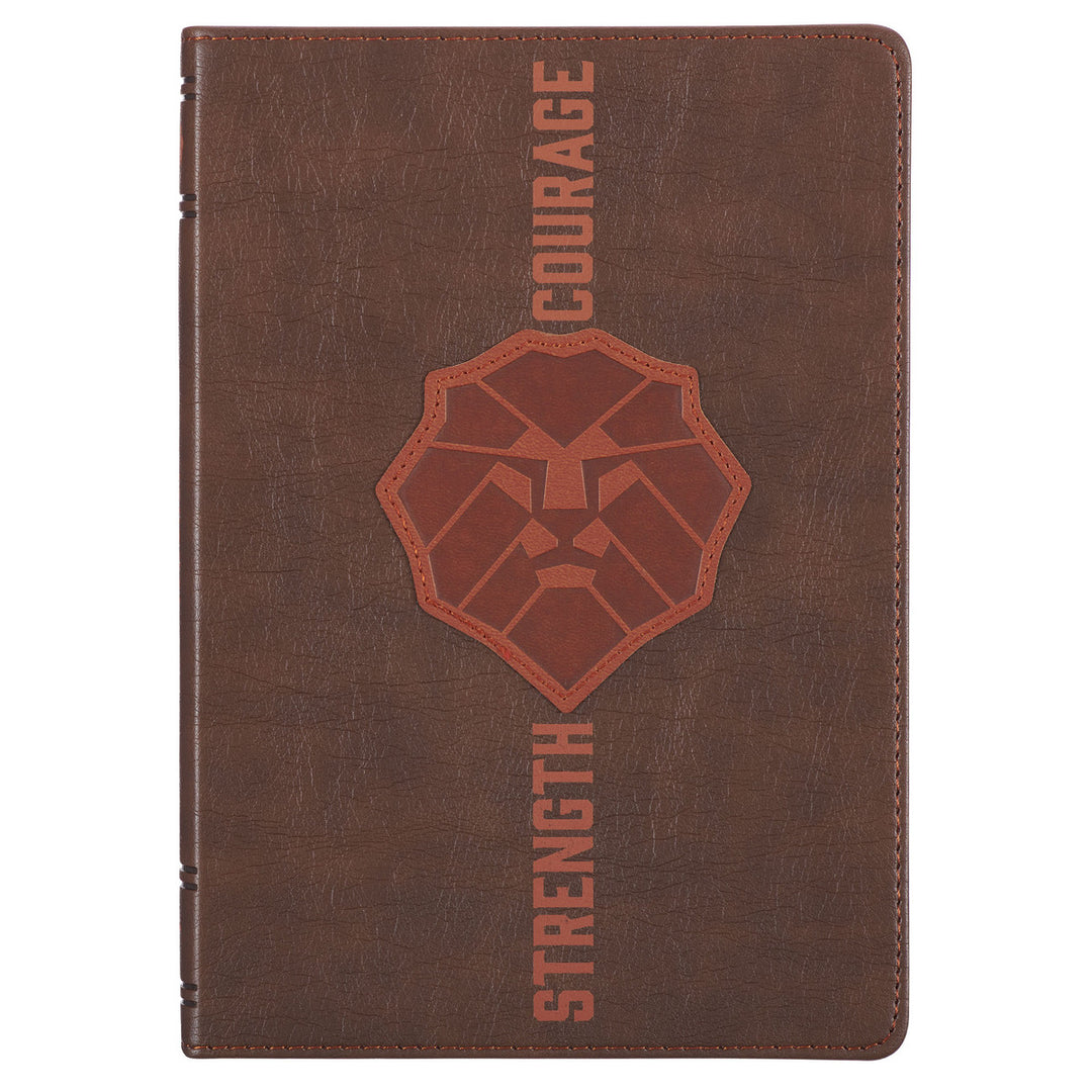 Lionface Strength and Courage Brown Faux Leather Classic Journal - Joshua 1:9