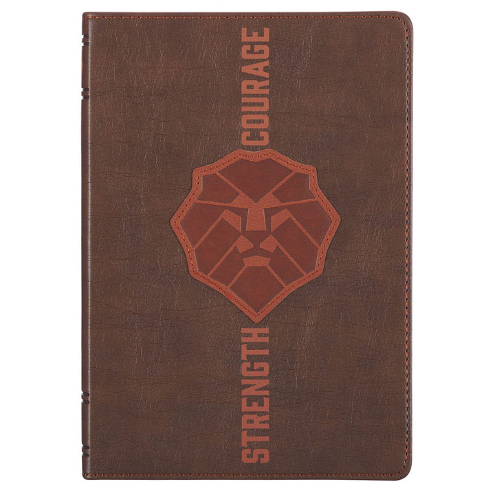 Lionface Strength and Courage Brown Faux Leather Classic Journal - Joshua 1:9