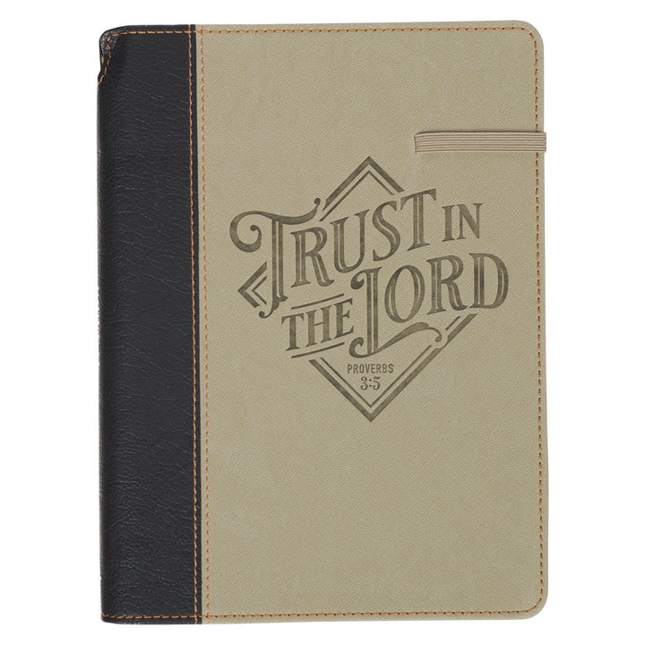 Trust in the Lord Black and Sand Faux Leather Classic Journal with Pen Holder - Proverbs 3:5