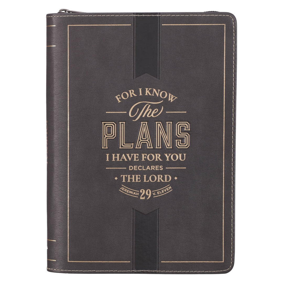 The Plans Charcoal Faux Leather Classic Journal with Zipper Closure - Jeremiah 29:11