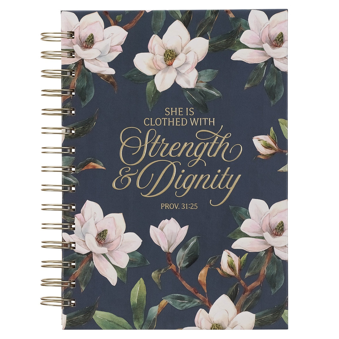 Strength and Dignity Blush Magnolia Large Spiral Journal - Proverbs 31:25