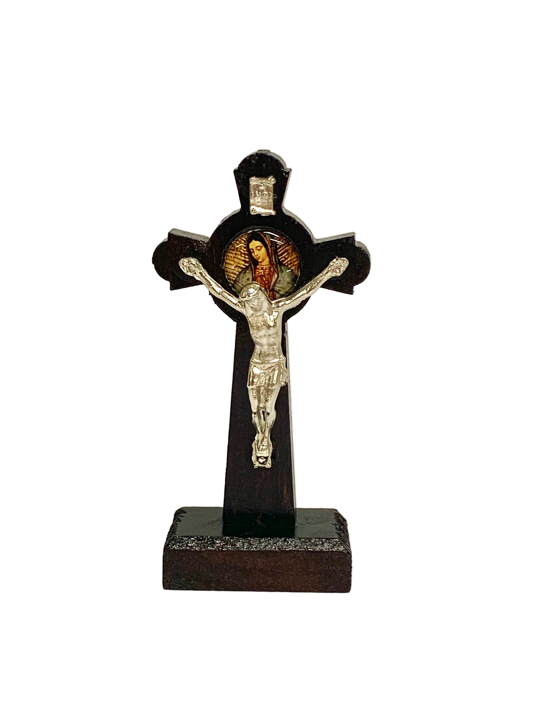 3.5" Mini Wooden Our Lady of Guadalupe Standing Crucifix