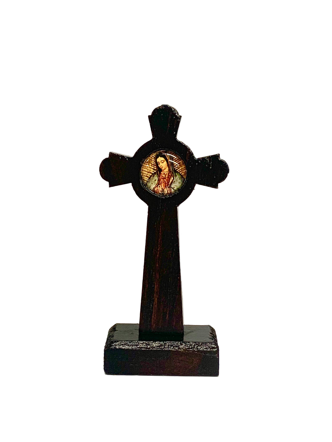 3.5" Mini Wooden Our Lady of Guadalupe Standing Crucifix