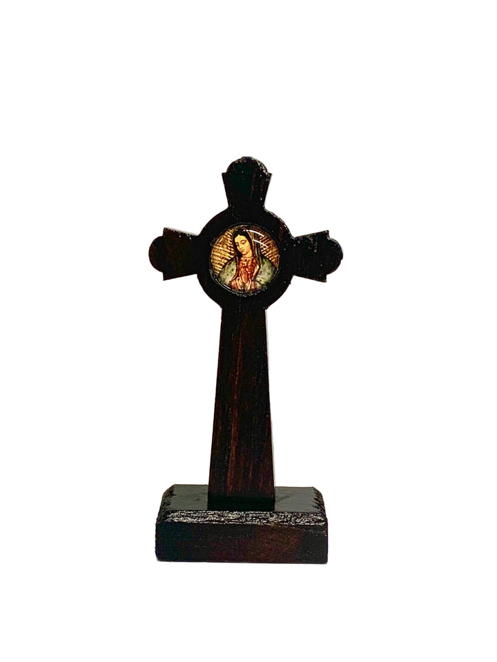 3.5" Mini Wooden Our Lady of Guadalupe Standing Crucifix