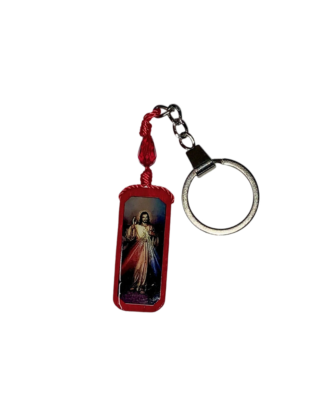 Red Divine Mercy Wood Keychain