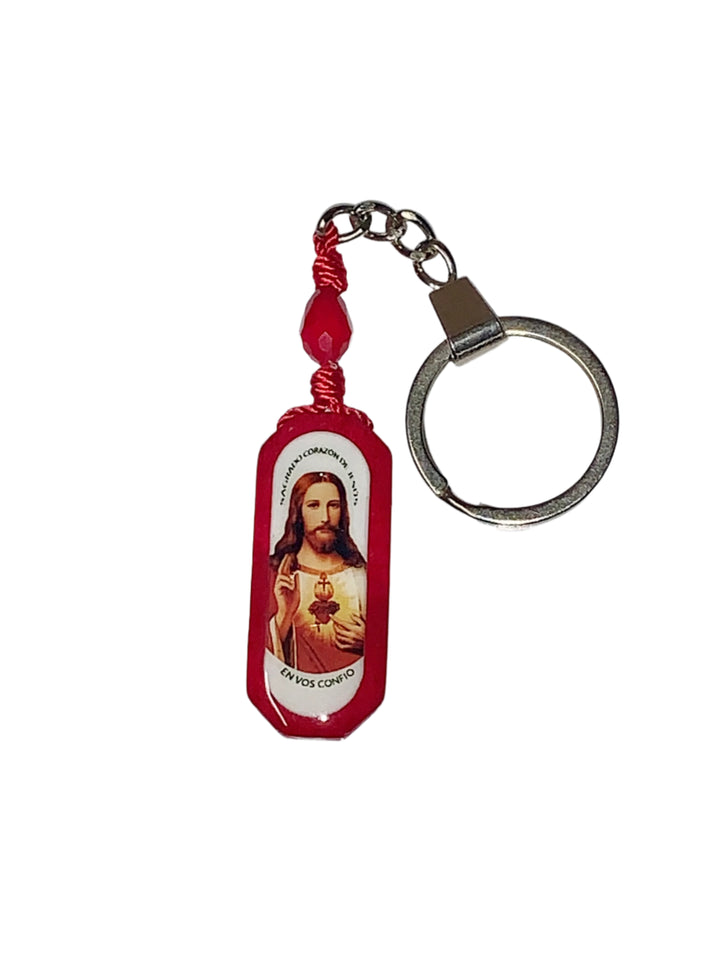 Red Sacred Heart of Jesus Wood Keychain