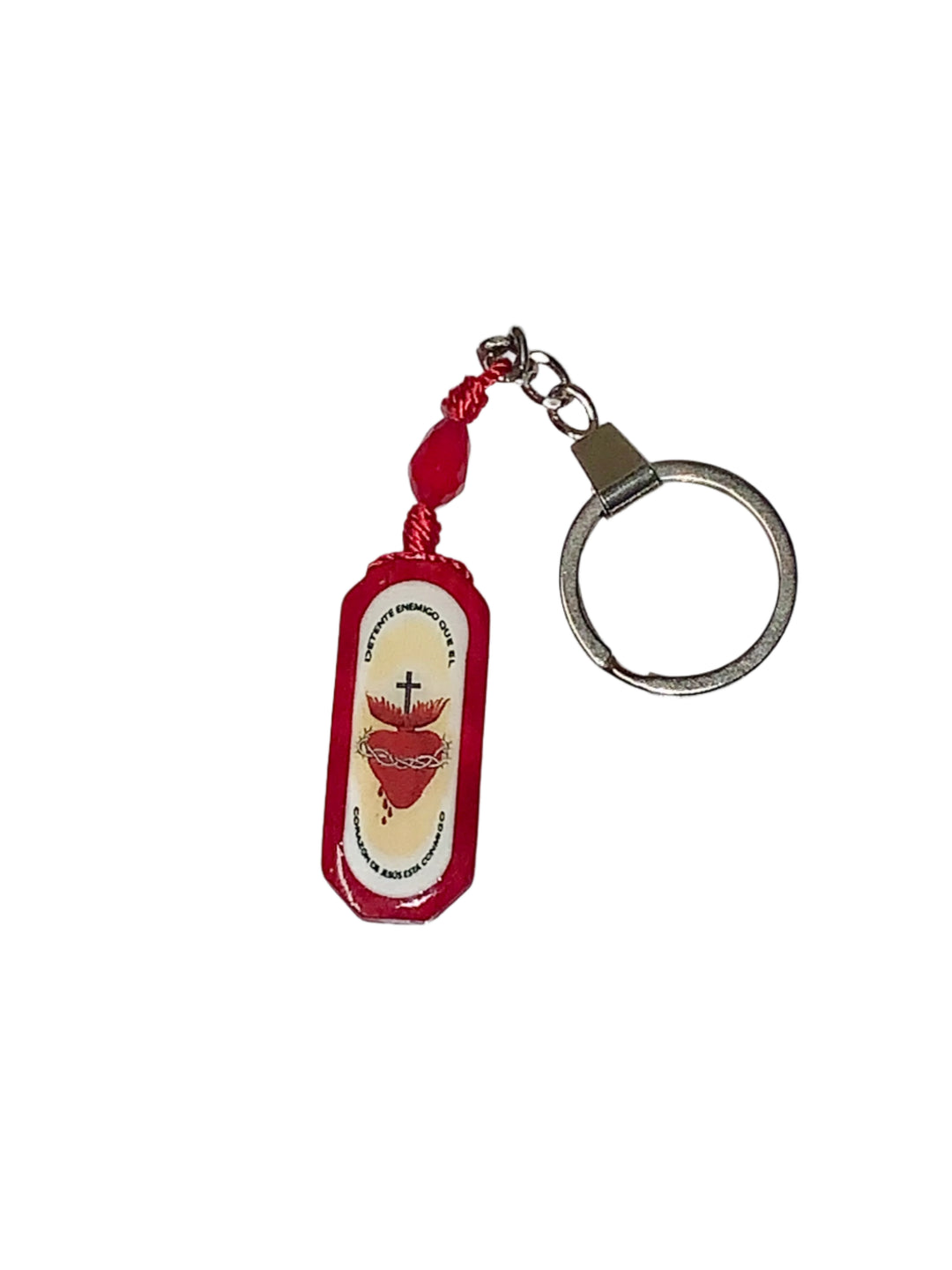 Red Sacred Heart of Jesus Wood Keychain